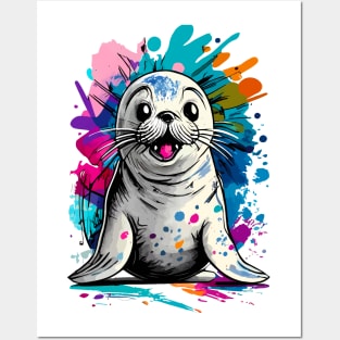 Seal Colourful - Cute Baby Seal - Marine Animal Posters and Art